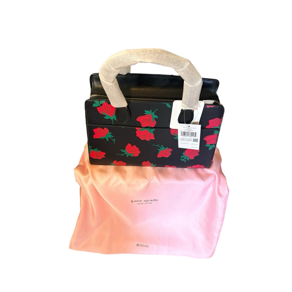 Kate Spade Madison Rose Toss Printed Medium Satchel Black Red Rose Floral KE536 - Picture 6 of 8